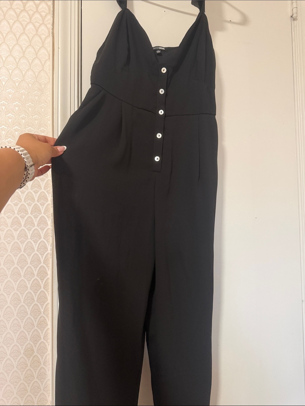 Fashion Nova Black Button-Front Sleeveless Jumpsuit